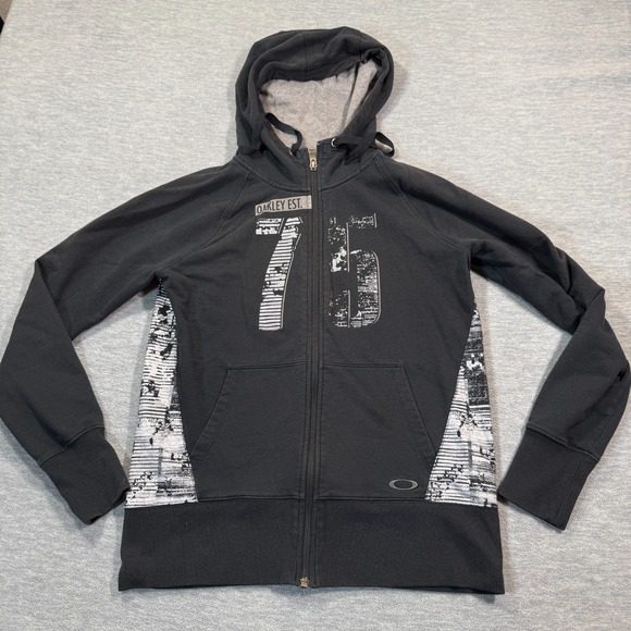 Oakley Tops - Oakley Hoodie Women Medium Black Full Zip Graphic 76 Logo Urban y2k